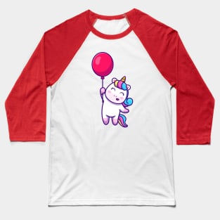 Cute Unicorn Floating With Balloon Baseball T-Shirt